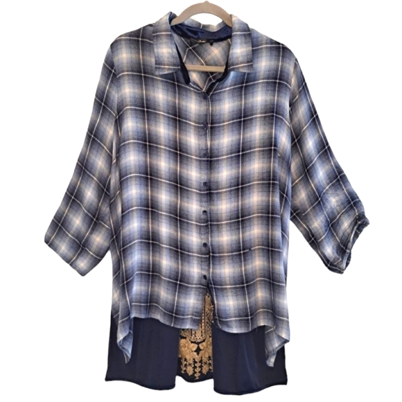 Andree by Unit Soft Plaid Embroidered Flannel Button Up Blouse Plus Size 2X - Picture 3 of 9